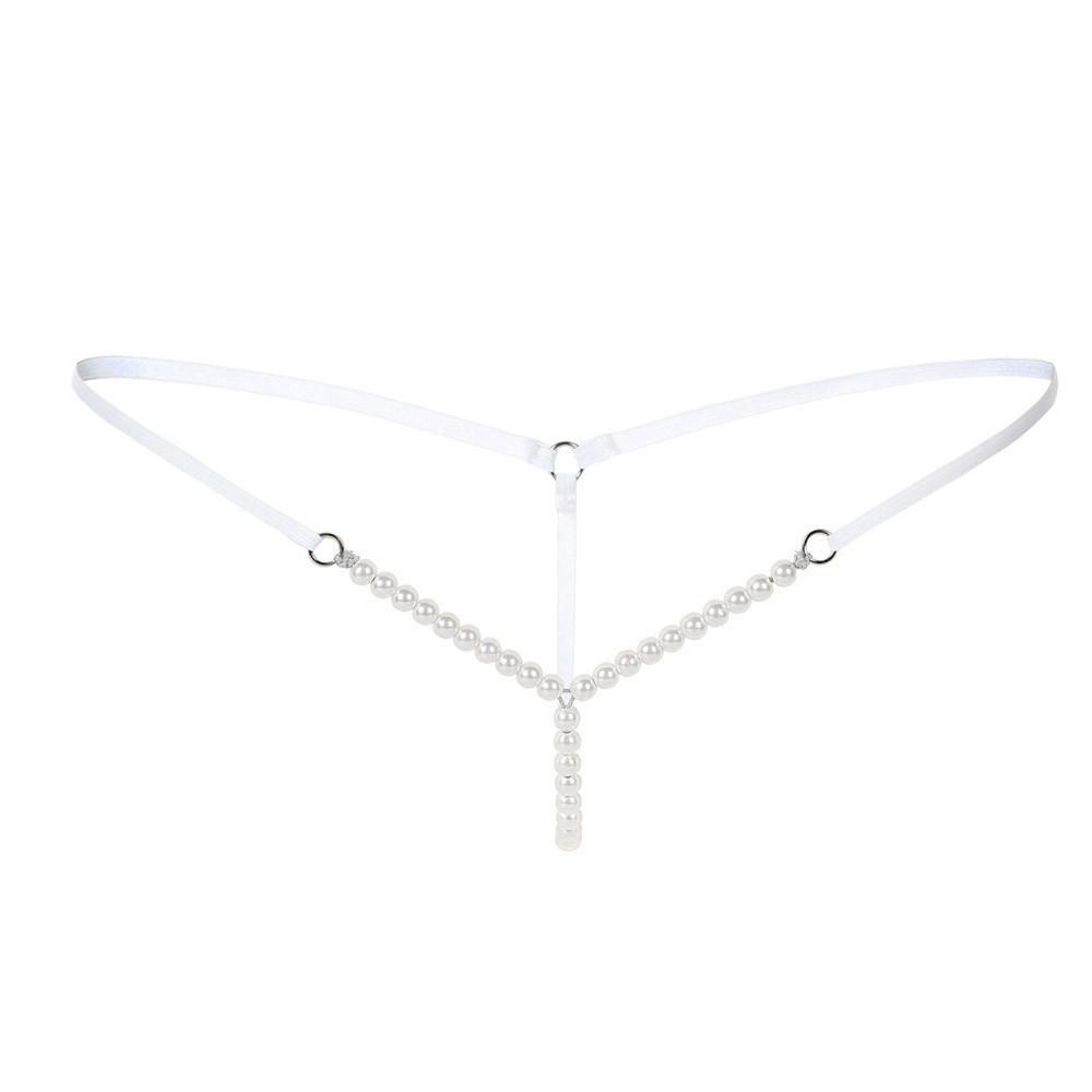 Sexy Women Pearl G-String And Thongs Solid Low Waist Underwear 