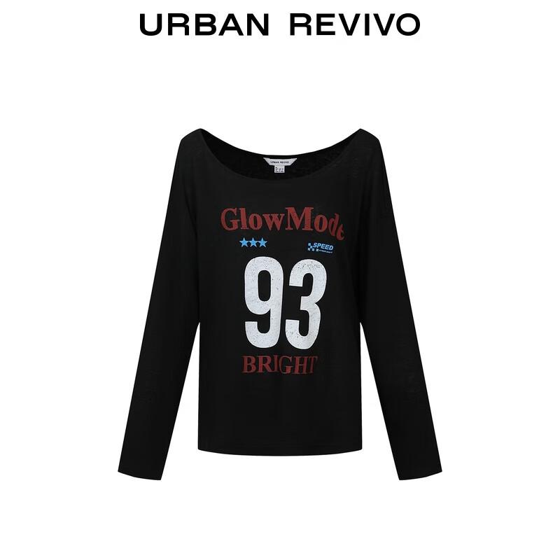 UR 2025 Autumn Retro Contrast Letter Long Sleeve T-Shirt