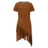 Vestito da bambina stile Southwest con frange Ispirazione nativa Manica corta Orlo con nappe Asimmetrico per Danza teatrale a tema