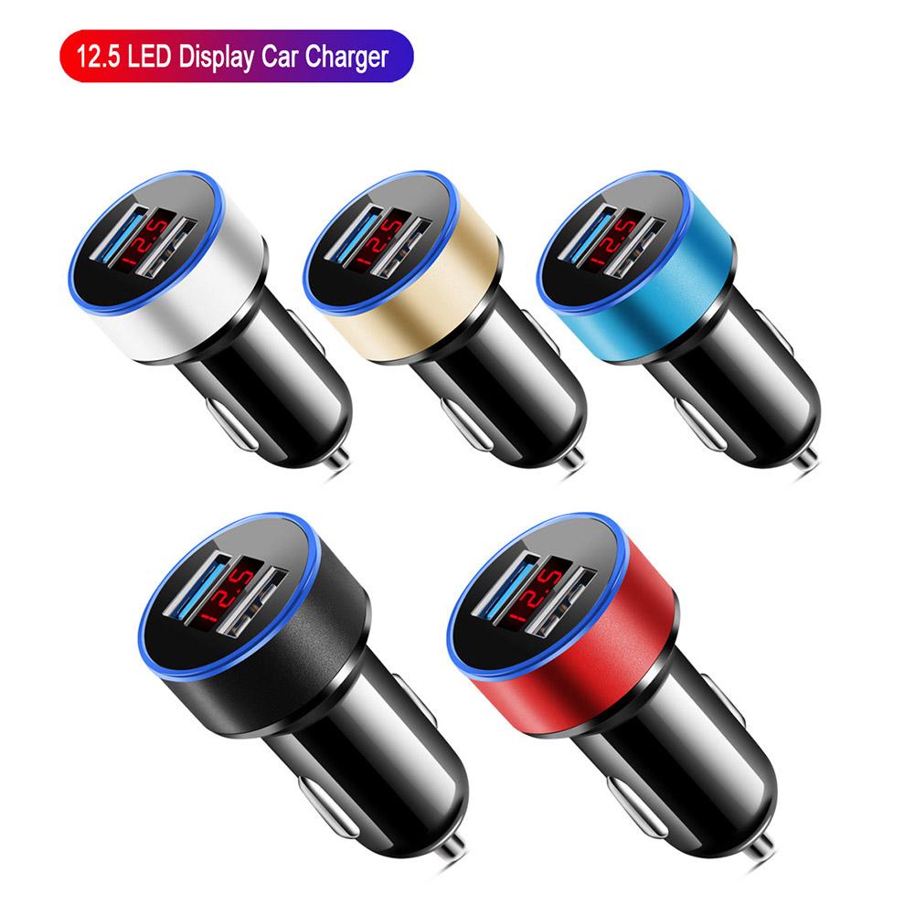 Car Charger For Cigarette Lighter Smart Phone USB Adapter Mobile Phone Charger Dual USB Digital Display Voltmeter Fast Charging