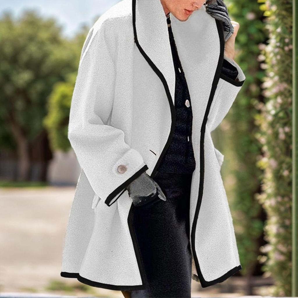 Women's European Size Color Block Woolen Hooded Coat - Autumn/Winter Fashion