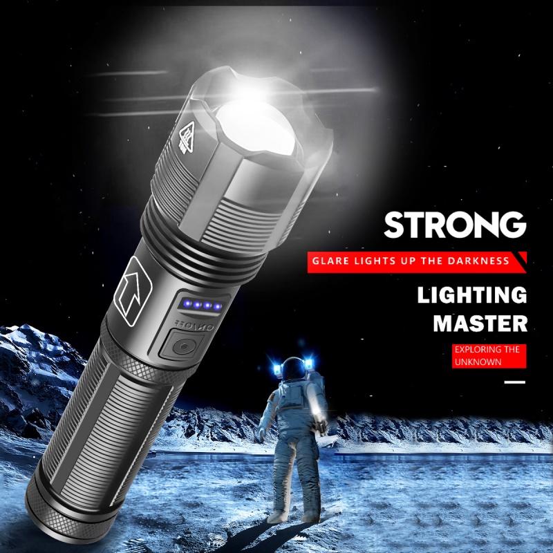 FONKEN Rechargeable LED Flashlight USB Torch Light XHP50 Most Powerful Flashlight 18650 Battery Bright Waterproof Zoom Hand Lamp