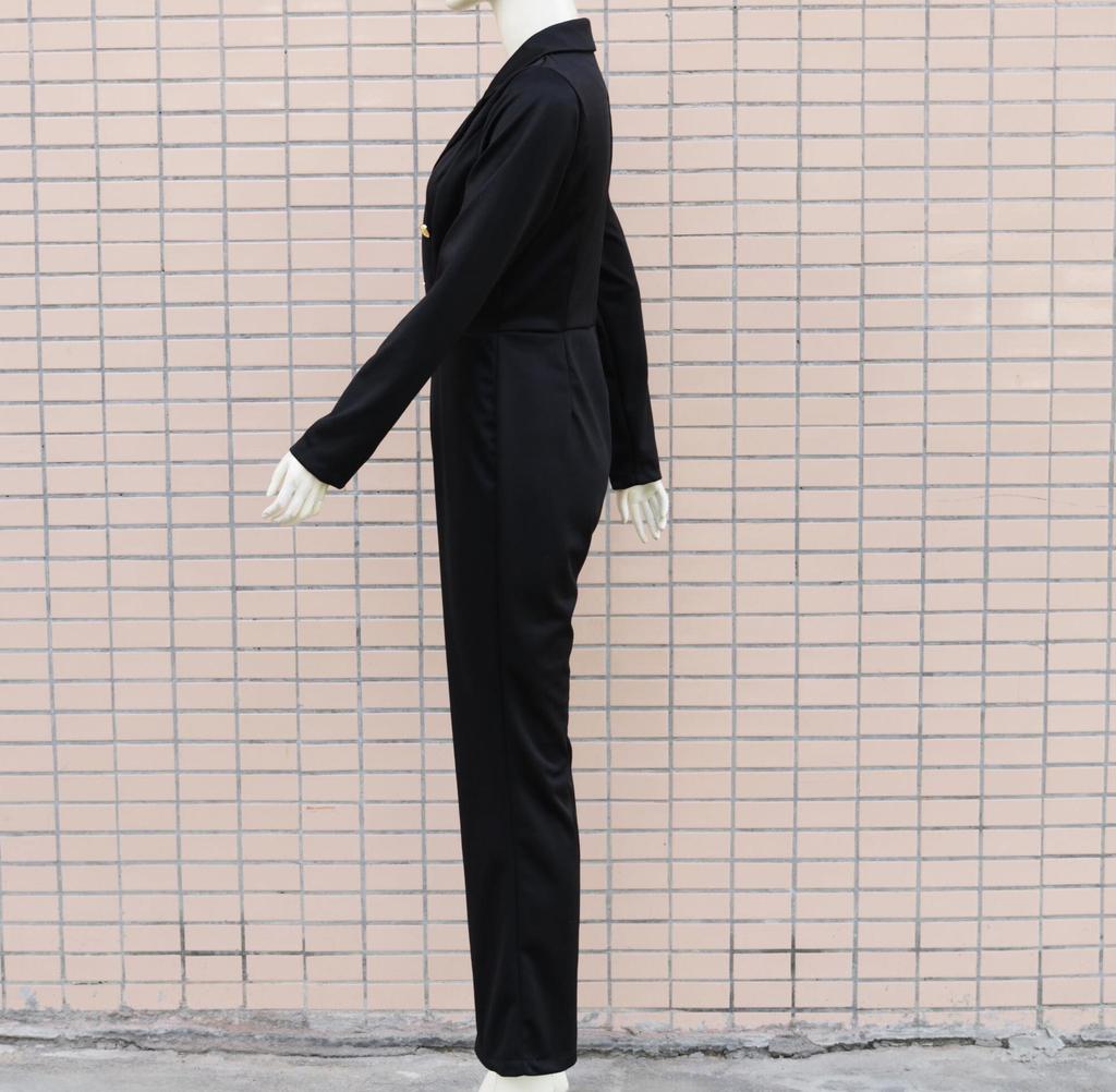 Europejski i Amerykański Damski Kombinezon z Długim Rękawem Slim Fit z Klapami