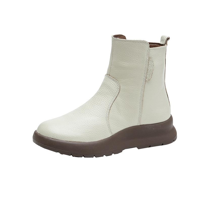 Cuir de vachette première couche automne et hiver 2025 bottes Martin en cuir véritable pour femmes version coréenne fermeture éclair latérale chaussures mères en cuir véritable pour femmes grandes