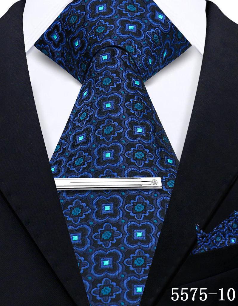 Men's Retro Floral Tie, Pocket Square & Tie Clip Set for Weddings