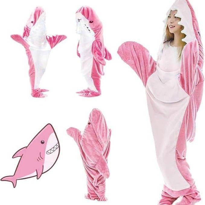 Sac de Dormit din Flanel cu Glugă de Rechin și Pijamale Cosplay - Salopetă All-in-One Caldă și Moale