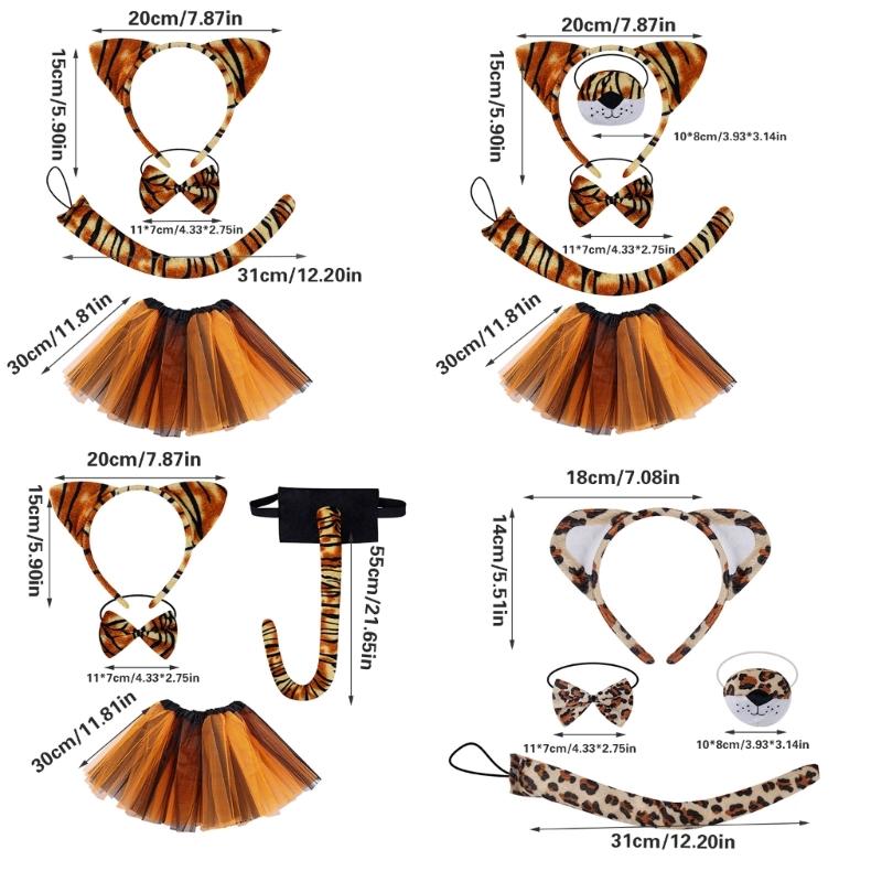 Kid Animal Costume Set Include Animal Ear Headband Tail Nose Bowtie Skirt Halloween Animal Leopard Animal Outfit