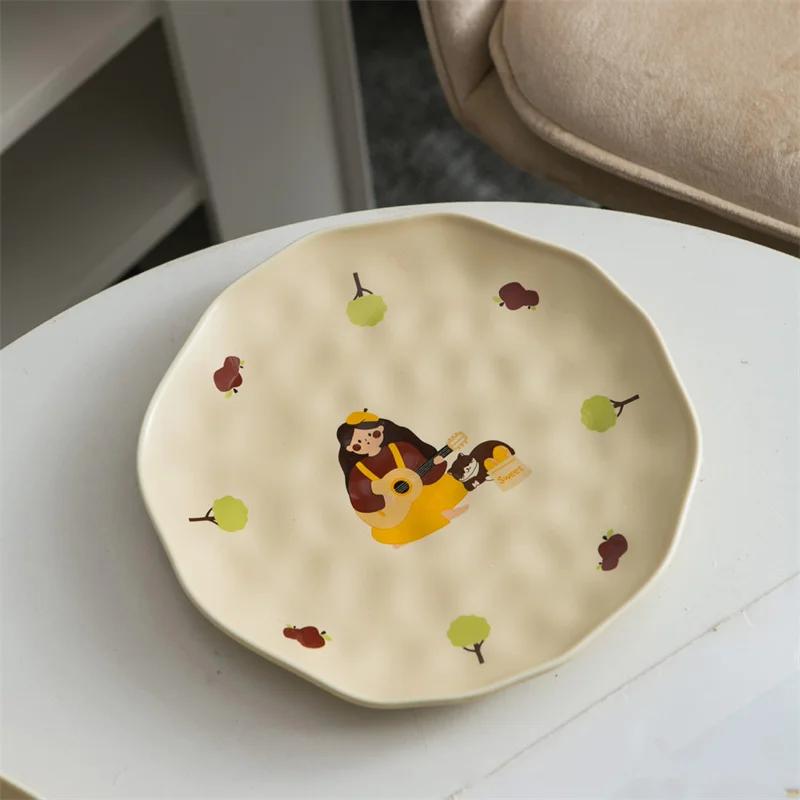 Vintage Cute Girls Ceramic Salad Bowl Dish Korean Breakfast Yogurt Oatmeal Noodle Bowls Snacks Fruit Dessert Plates Tableware