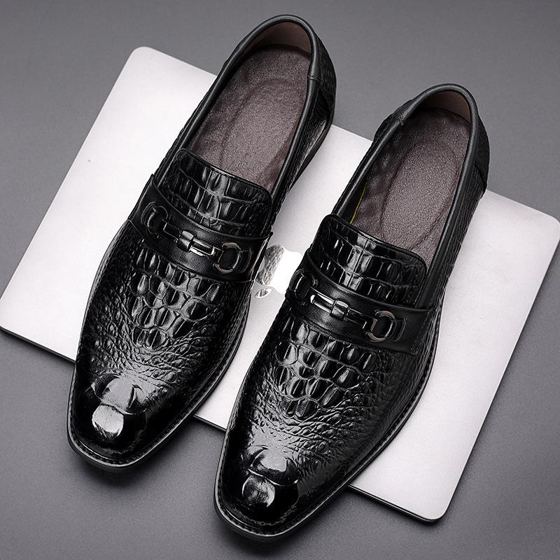 Leather shoes men's 2025 spring new first-layer cowhide business dress shoes one-pedal men's shoes crocodile pattern Wenzhou men's shoes