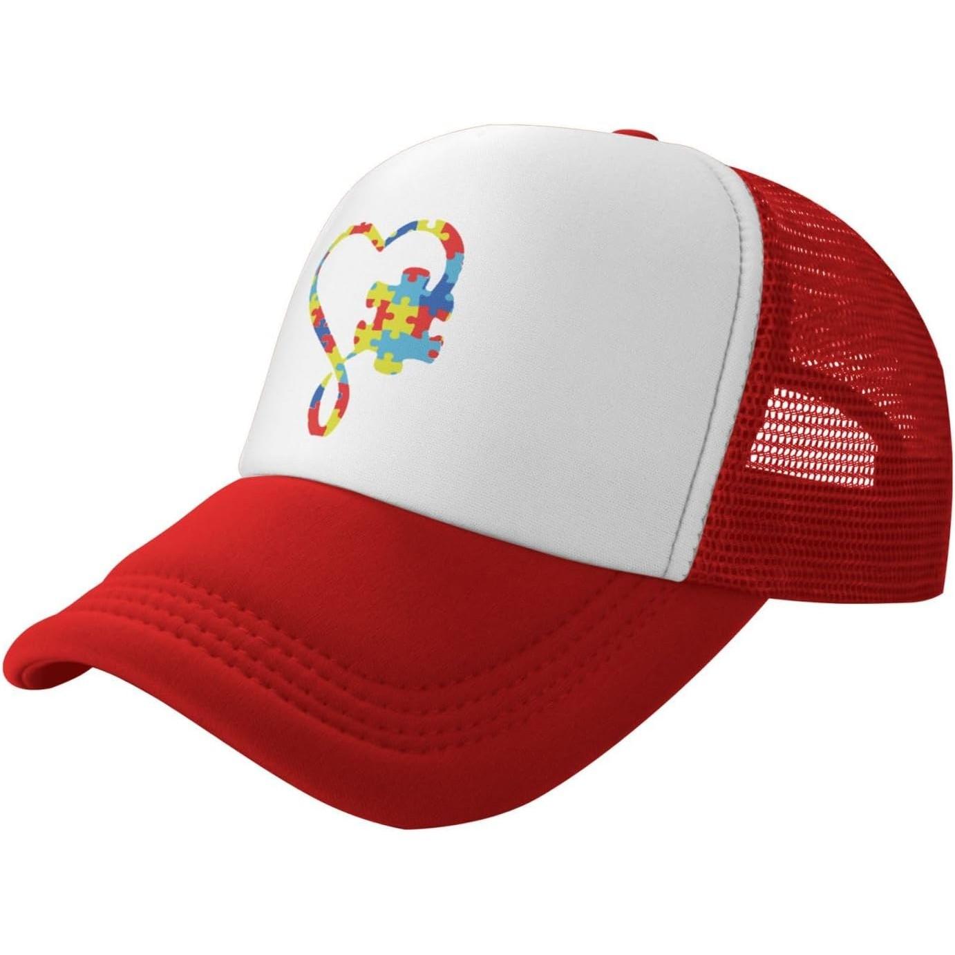 Autism Awareness Puzzle Heart Trucker Hat Breathable Mesh Snapback Cap Unisex Outdoors XS（old）