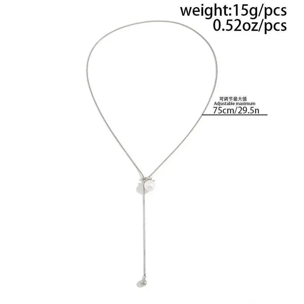 SHIXIN Stainless Steel Imitation Pearls Pendant Long Necklace Women Exquisite Snake Bone Adjustable Sweater Chain Party Jewelry
