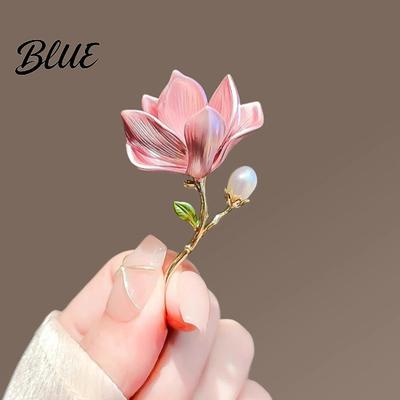 Vintage Style Brooch Magnolia Flower Zinc Alloy Faux Pearl Lapel