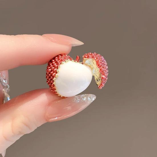 

Брошь-личи, фруктовый дизайн, изысканные универсальные антиокислительные украшения, нержавеющая брошь, булавка для пальто, украшение для шляпы красный