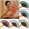 Multicolors Gold Blocking Fan Chinese Wedding Cloth Folding Fan Hand Held Party Decoration