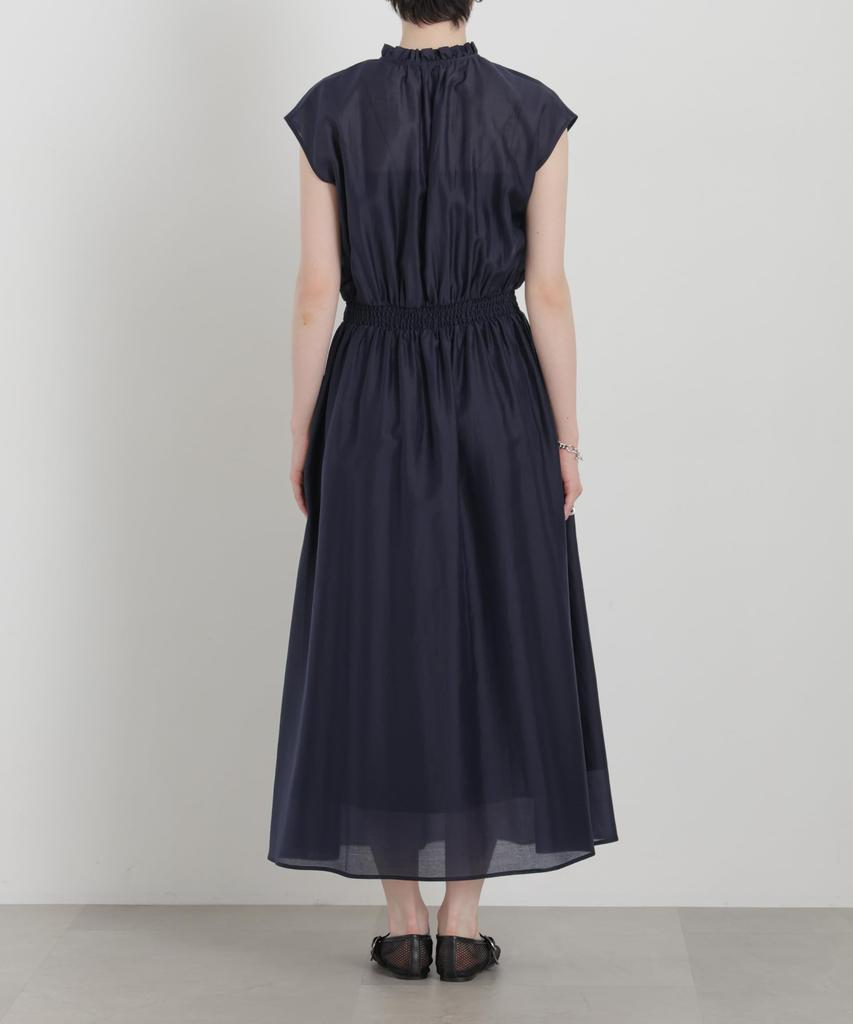 Sheer Satin Frill Collar Shirring M [Nano Universe] Dress, Women's 120, Navy, 669-6219306