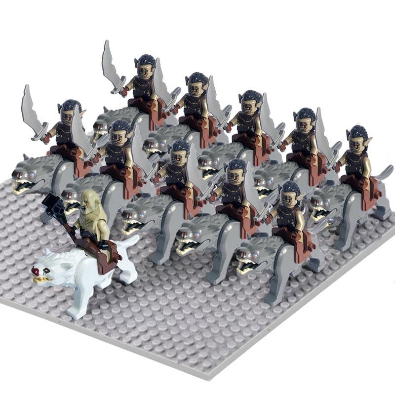 MOC Medieval Uruk-hai Orc Soldiers Raider Vargr Wolf Mount Knights Mini Figurine Building Block Set Educational Toy for Kids