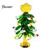 Decorative Colorful Glass Tree Christmas Figurine, Handmade Santa Deer Desk Decor, Unique Desktop Gift Miniature Holiday Tabletop Ornament for