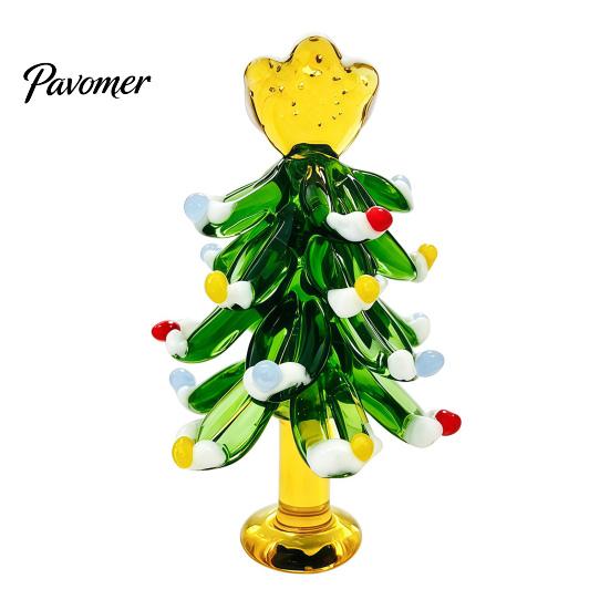 Decorative Colorful Glass Tree Christmas Figurine, Handmade Santa Deer Desk Decor, Unique Desktop Gift Miniature Holiday Tabletop Ornament for