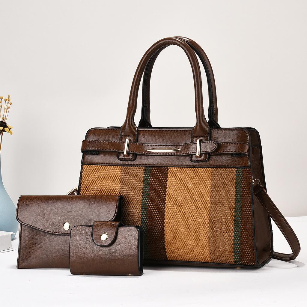2026 Women's Shoulder Messenger Bag Three-piece Set Contrasting Color Summer Versatile Portable Fashion New Women's Big Bag