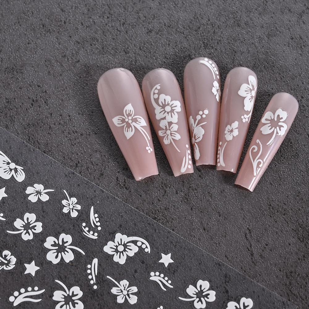 Cherry Blossom 3D Nail Stickers White Flower Petals Nail Art Decals Elegant Wedding Design Spring Sakura Manicure Slider Decor