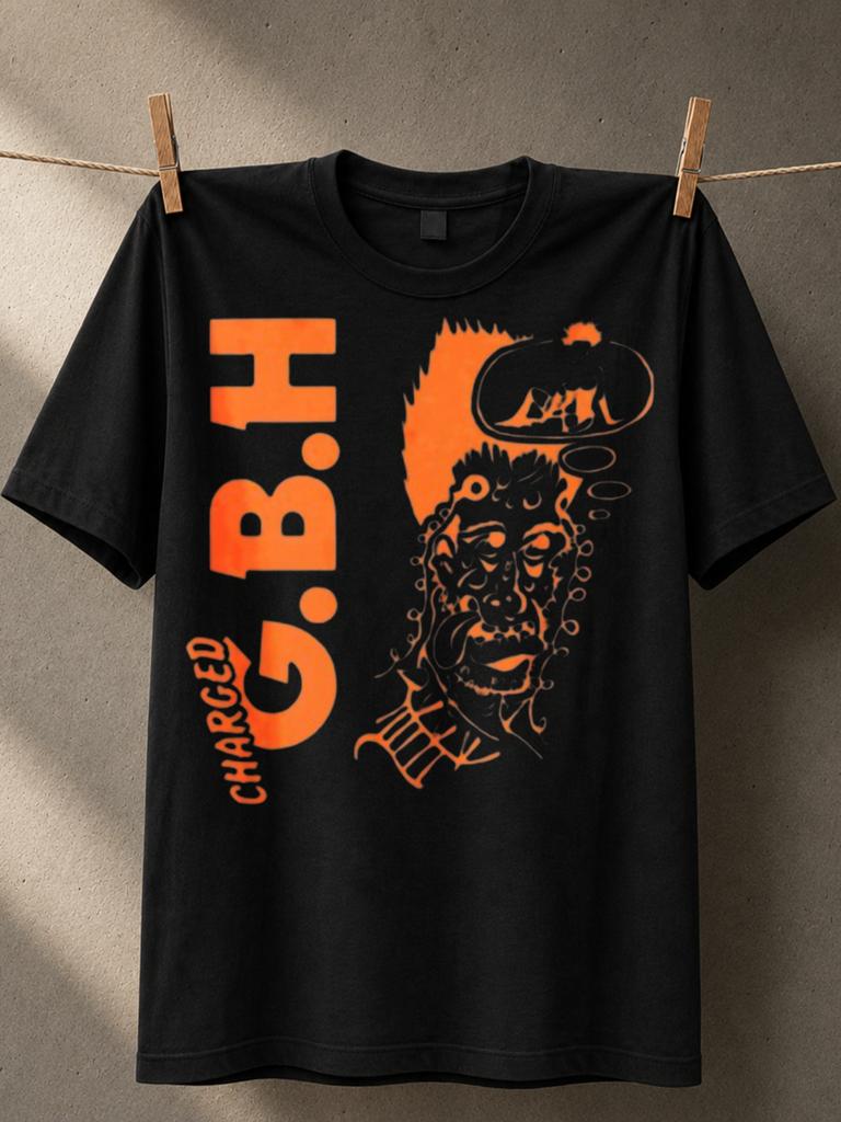 Charged Gbh Orange Punk Portrait With Mohawk Thought Bubble Figures And Bold Vertical Letters Unisex All Tshirt