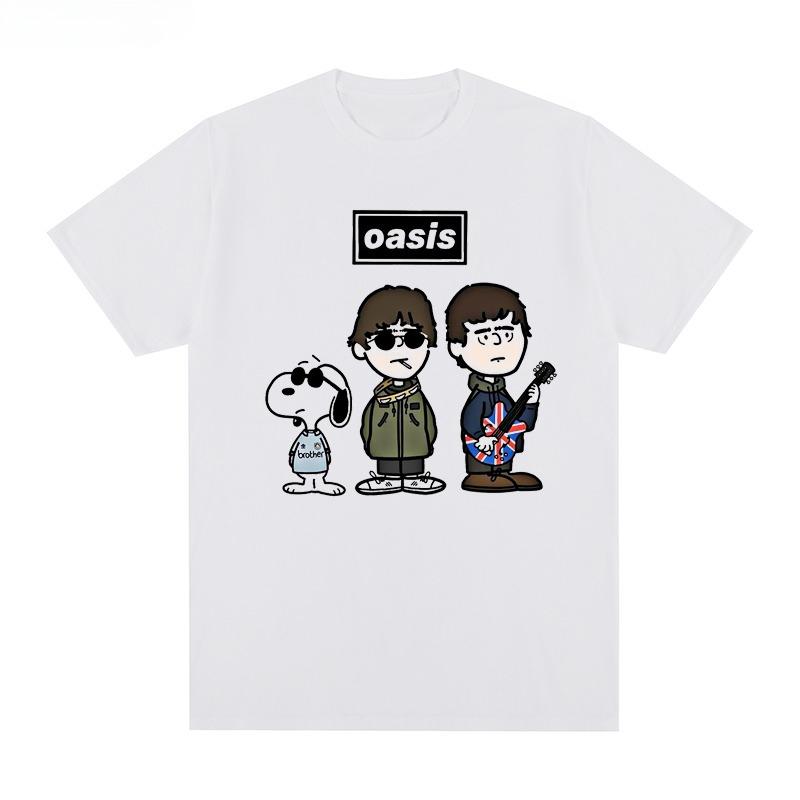 

2025 OASIS Band Snoopy Ретро Футболка З Коротким Рукавом Європейська та Американська Панк Рок Молодіжна Мультфільми Чоловіки та Жінки 2XL