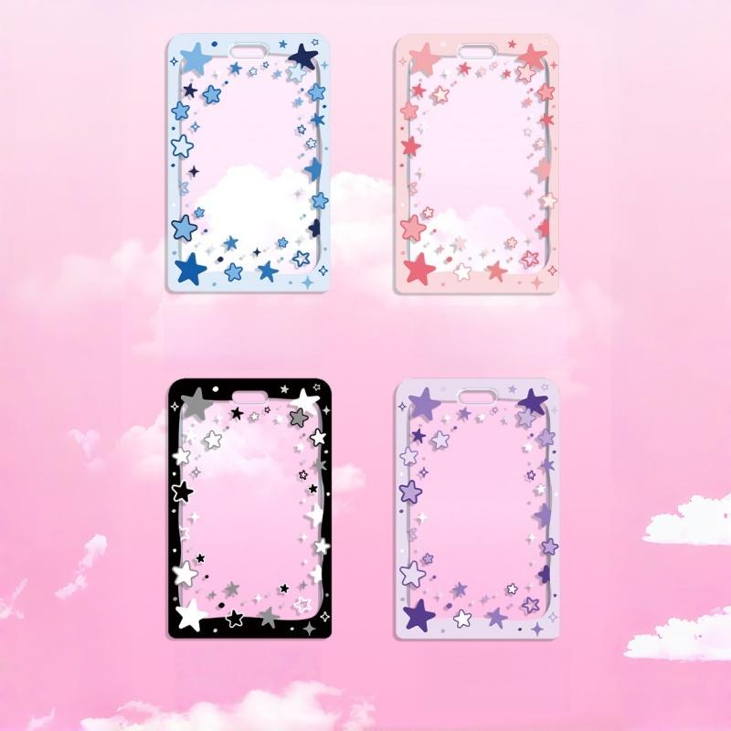 Star Sliding Cover Card Holder Transparent Portable Id Protector Kpop Photocard Photo Case Student School Card Bus Card Holder