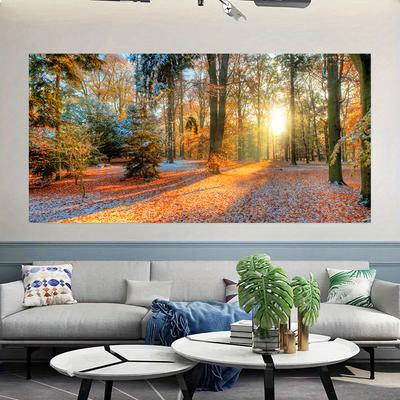 Decorazione murale con paesaggio naturale per soggiorno, stampa artistica su tela moderna con alba nella foresta - camera da letto, ufficio domestico - regalo perfetto per l'autunno