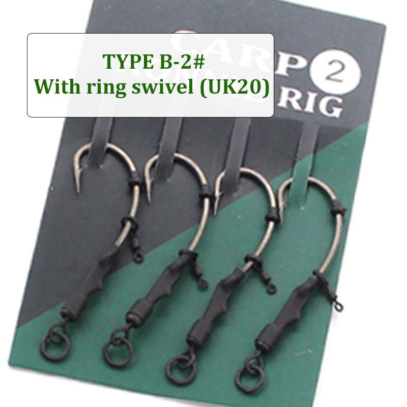4pcs Ronnies Rigs With Bait Screw/Ring Swivel Strong Curve Shank Fishing Hook Ready Made Rig For Carp Fishing Accessories Tackle