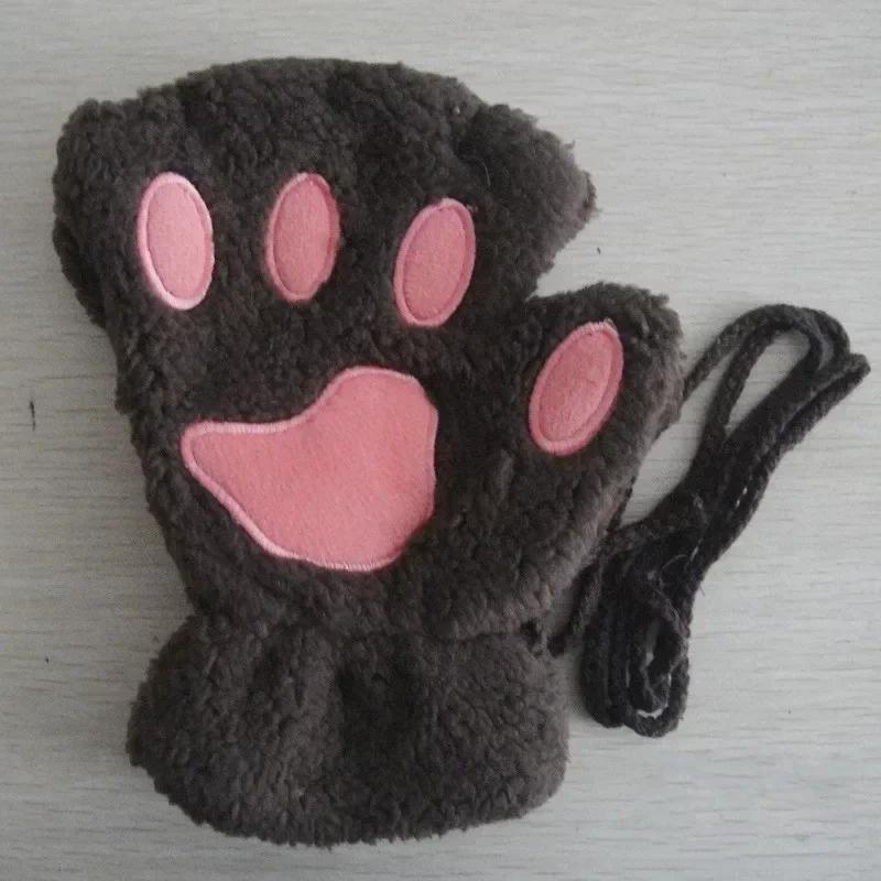 2026 Autumn Winter Kawaii Plush Cat Claw Paw Gloves Warm Soft Short Fingerless Fluffy Bear Mittens Costume Half Finger Gloves