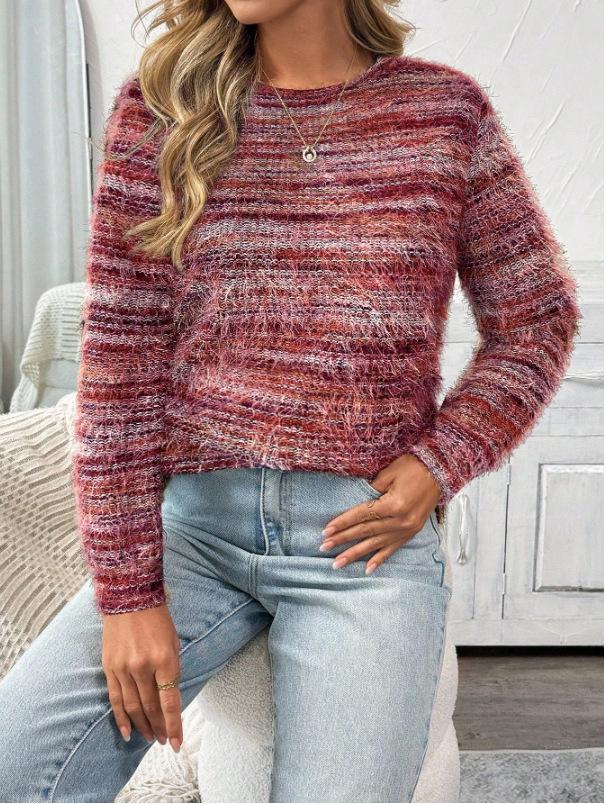 2026 Women's Autumn/Winter Round Neck Loose Long Sleeve Tassel Knit Top