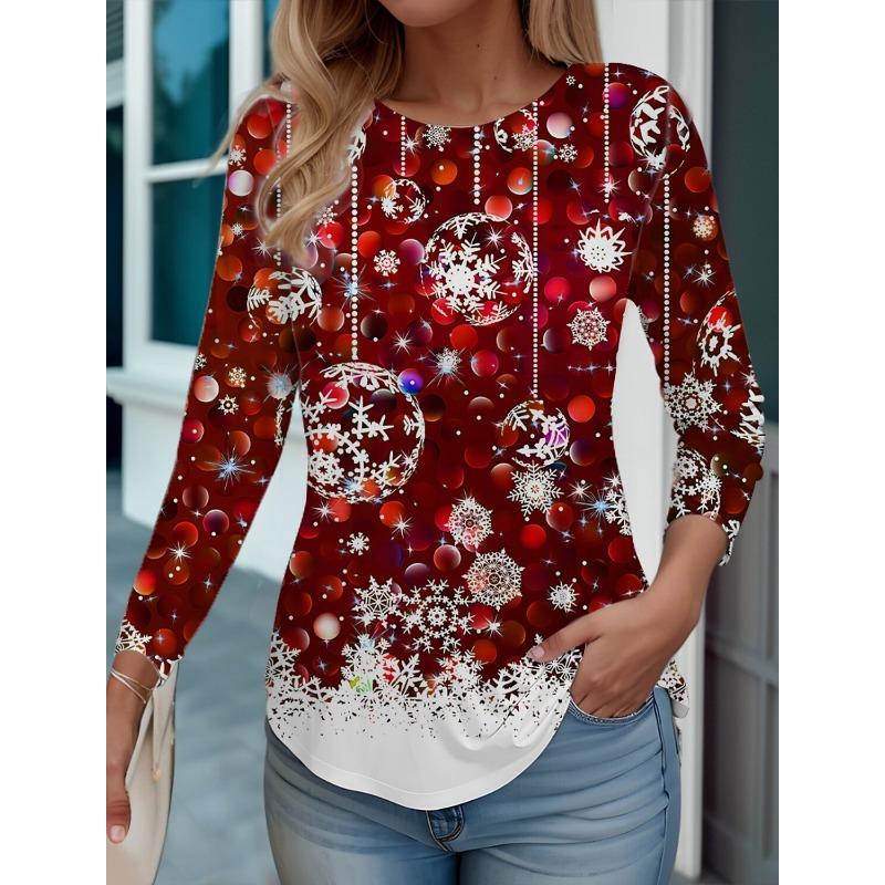 2023 Fashion Women's Pullover Christmas Blue Star Graphic Casual Sports O-Neck Long Sleeve Tops Micro-Elastic Fall & Winter