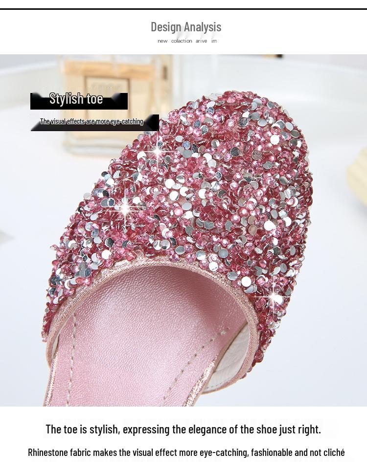 Girls' Crystal Sequin Princess Sandals 2025 - Summer High Heels with Hollow Design