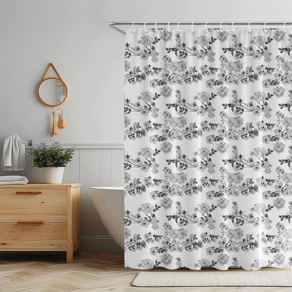 Vintage francouzská sprchová závěs Modrá a bílá látka Koupelnová sprchová závěs Statek Francouzský venkovský koupelnový závěs s háčky