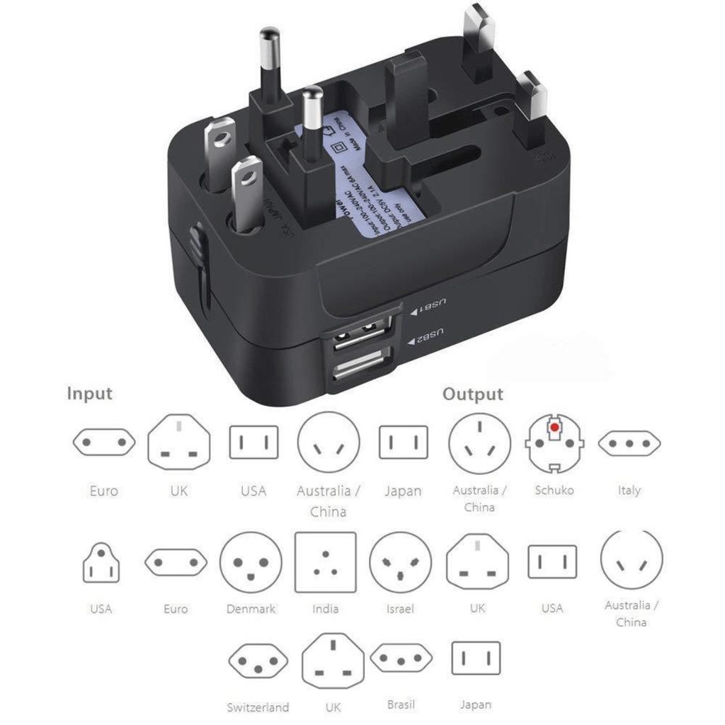 1 db Univerzális Utazó Dugó Adapter 2 USB Porttal Világutazó AC Hálózati Töltő Adapter AU US UK EU Átalakító Adapter USB Töltő Új