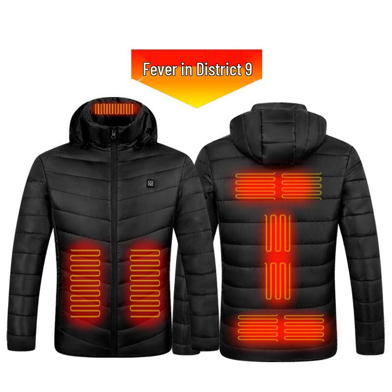 Smart Heated Winter Jacket with Hood for Men, Thick Warm Cotton, USB Charging