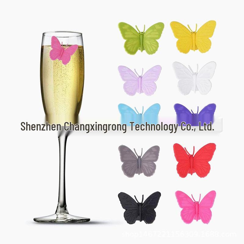 Silicone Butterfly-Shaped Cup Markers & Suction Tags for Parties