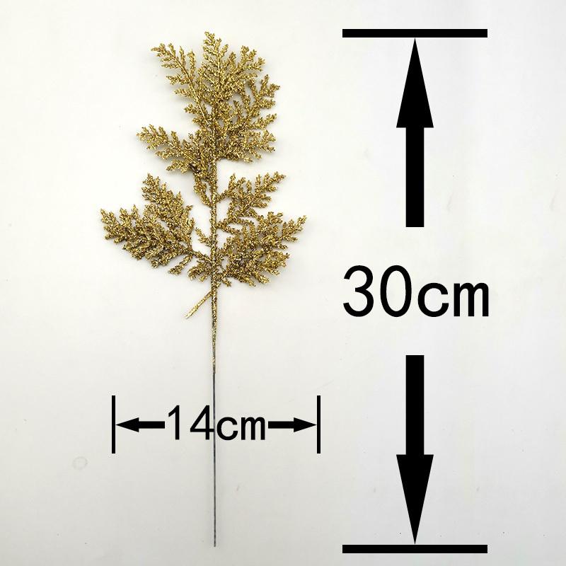 (10pcs/lot) Artificial Plants Pine Branches Christmas Tree Decoration Gold Glittering Sequin Material Home Decor Accessories