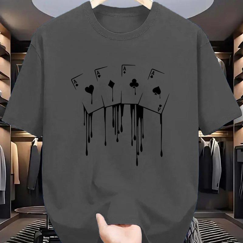 Sommer Herren 100 Baumwolle Lässig Locker Übergröße Pokerkarte Muster Gedruckt Sport Bequem Rundhals Kurzarm T-Shirt