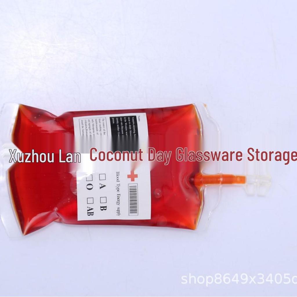 Halloween Double Tube Blood Bag Drink Pouch 350ml - PVC Plasma/Beer Prank Bag