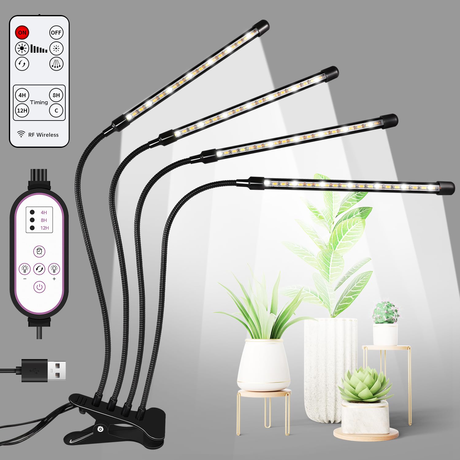 

CHAMCHOI LED Indoor Plant Grow Light, Clip-on, with Remote Control, 6000K, 10-Level Dimming, Adjustable Timer (4H/8H/12H), Energy-Saving, Simulates Su