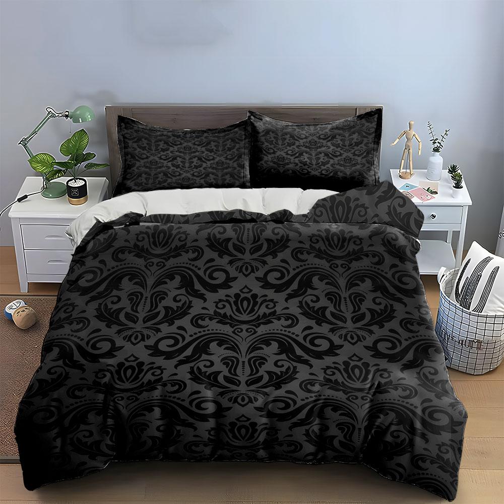 Luxury Black Patterned Bedding Set Multiple Sizes Kid'S And Adults' Bedroom Exquisite 3Pc Bedding Set, Gift