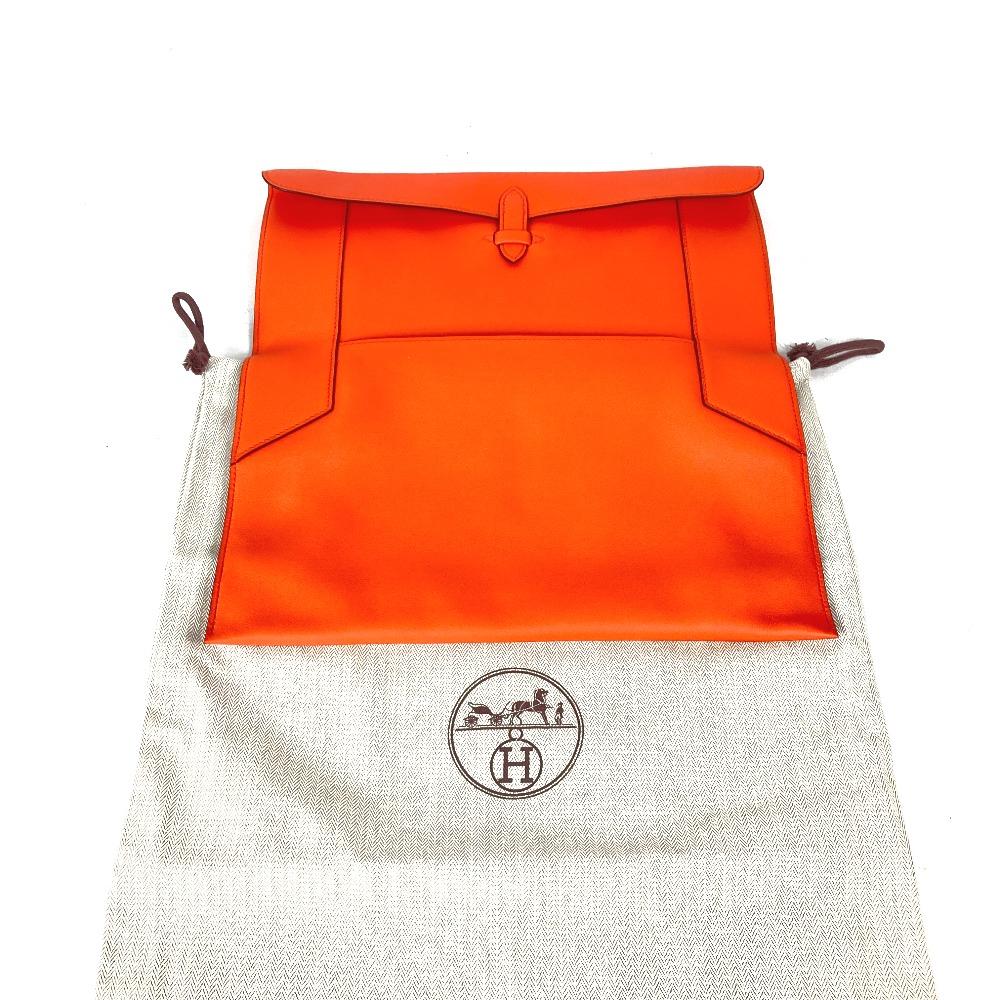 HERMES Flap Pouch Puri Plat Two fold Clutch bag Swift Orange Unused