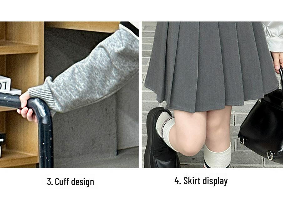 Girls' Autumn Preppy JK Shirt, Pleated Skirt, and Cardigan Set