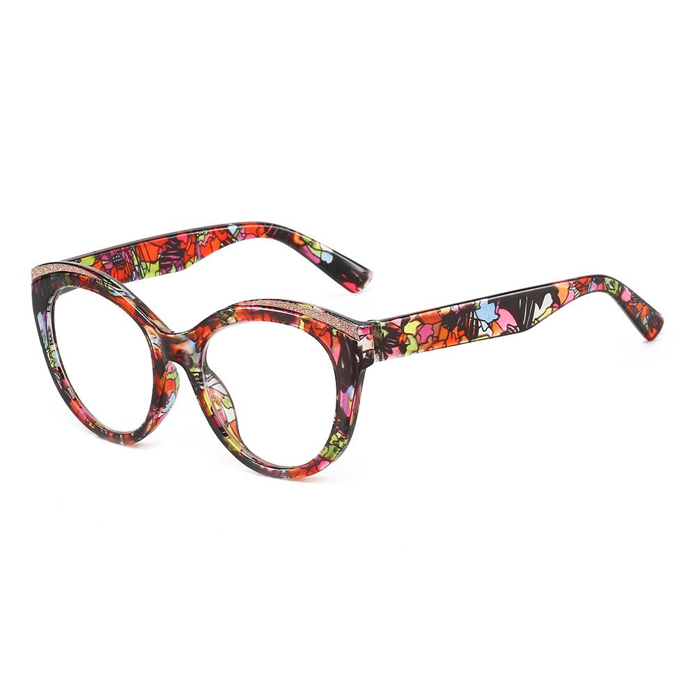 Floral Anti-Blue Light Cat Eye Glasses Frame for Women, European and American Fashion Cat-Shaped Frame, High-End Ultra-Light HD Reading Glasses