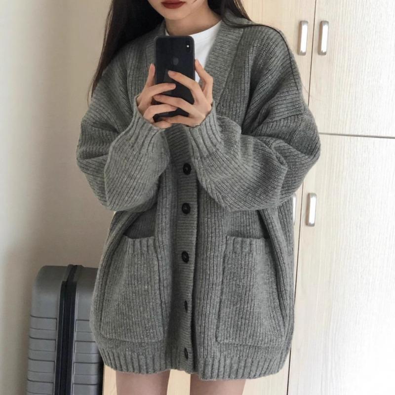 Soft waxy lazy autumn and winter new loose coat wear top knitted sweater women's lazy wind cardigan