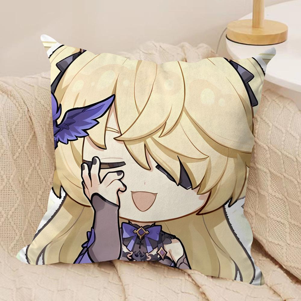 Fischl Cute Cute Genshin Impact Cushion Cover Silky Short Plush Invisible Zipper Dustproof Sofa Pillow Case For Home Decor