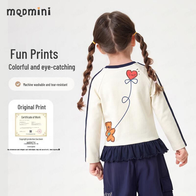 MQDMINI Girls' Antibacterial Rabbit Bear Long-Sleeve T-Shirt