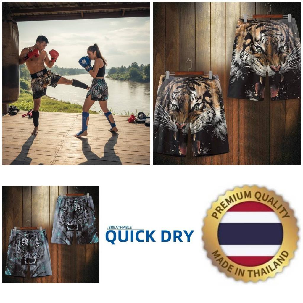 Tiger Head Black Blue Boxing Muay Thai Kickboxing Training Shorts Print Martial Art Boxer Unisex Men Women Kid Fighting Fitness Sport Gym Workout