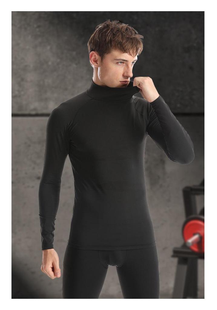 Capa base de cuello alto para hombre Otoño/Invierno: Ropa de Fitness Cálida, de Secado Rápido y que Absorbe el Sudor, de Ajuste Ceñido para Correr y Baloncesto.